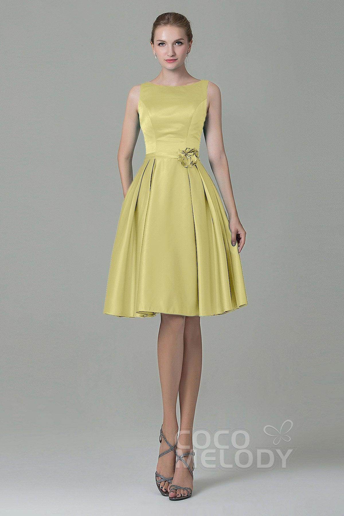 A-Line Knee Length Satin Bridesmaid Dress COZK1500B - COCOMELODY